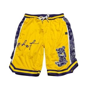 ✨ SCREENSHOT Graphic Mesh Shorts Yellow Purple Paisley Large Streetwear ✨